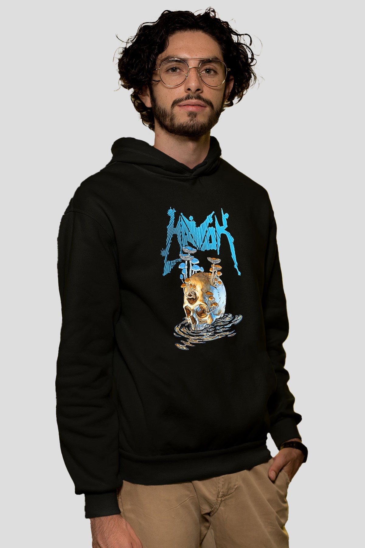Havok Baskılı Unisex Siyah Kapüşonlu Sweatshirt