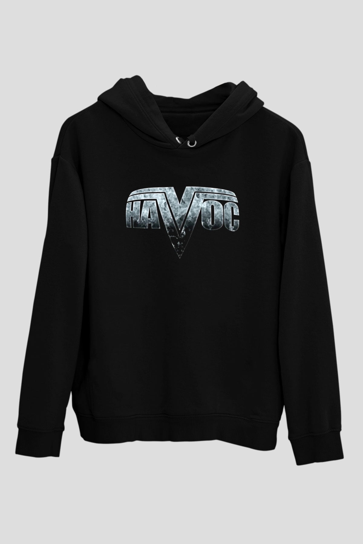 Havok Baskılı Unisex Siyah Kapüşonlu Sweatshirt