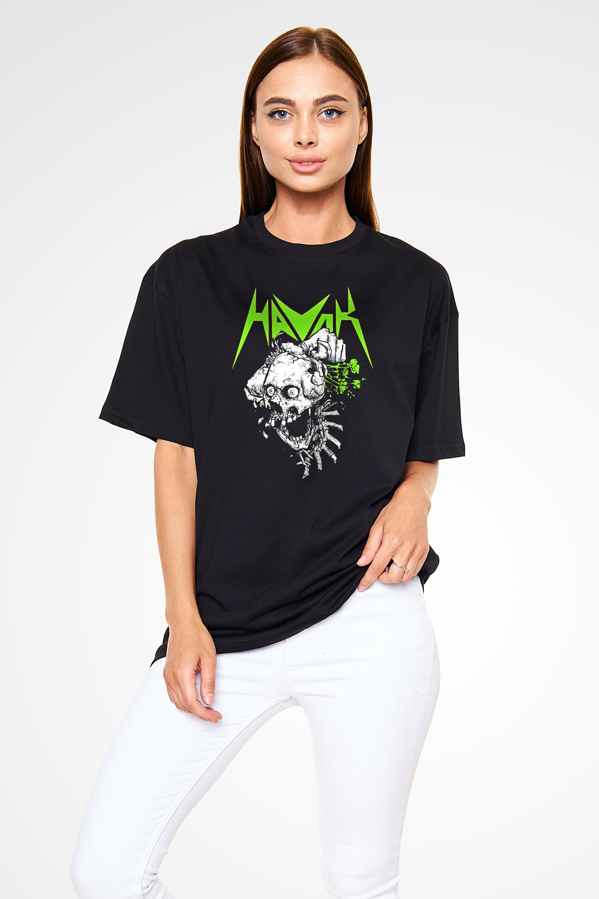 Havok Baskılı Unisex Siyah Oversize Tişört - Tshirt