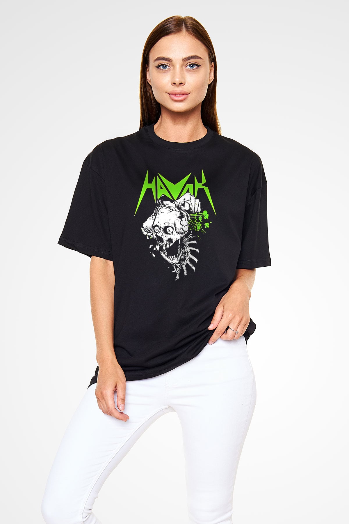Havok Baskılı Unisex Siyah Oversize Tişört - Tshirt