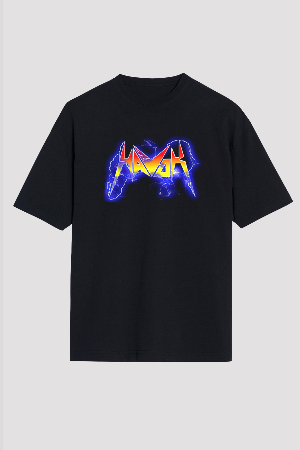 Havok Baskılı Unisex Siyah Oversize Tişört - Tshirt