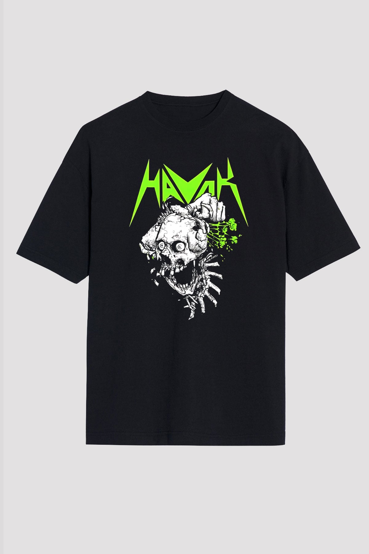 Havok Baskılı Unisex Siyah Oversize Tişört - Tshirt