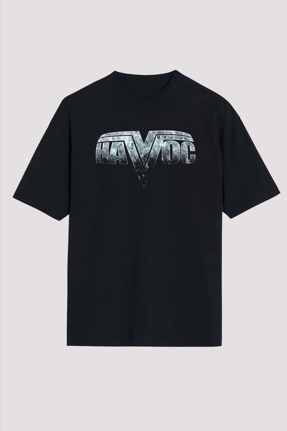 Havok Baskılı Unisex Siyah Oversize Tişört - Tshirt