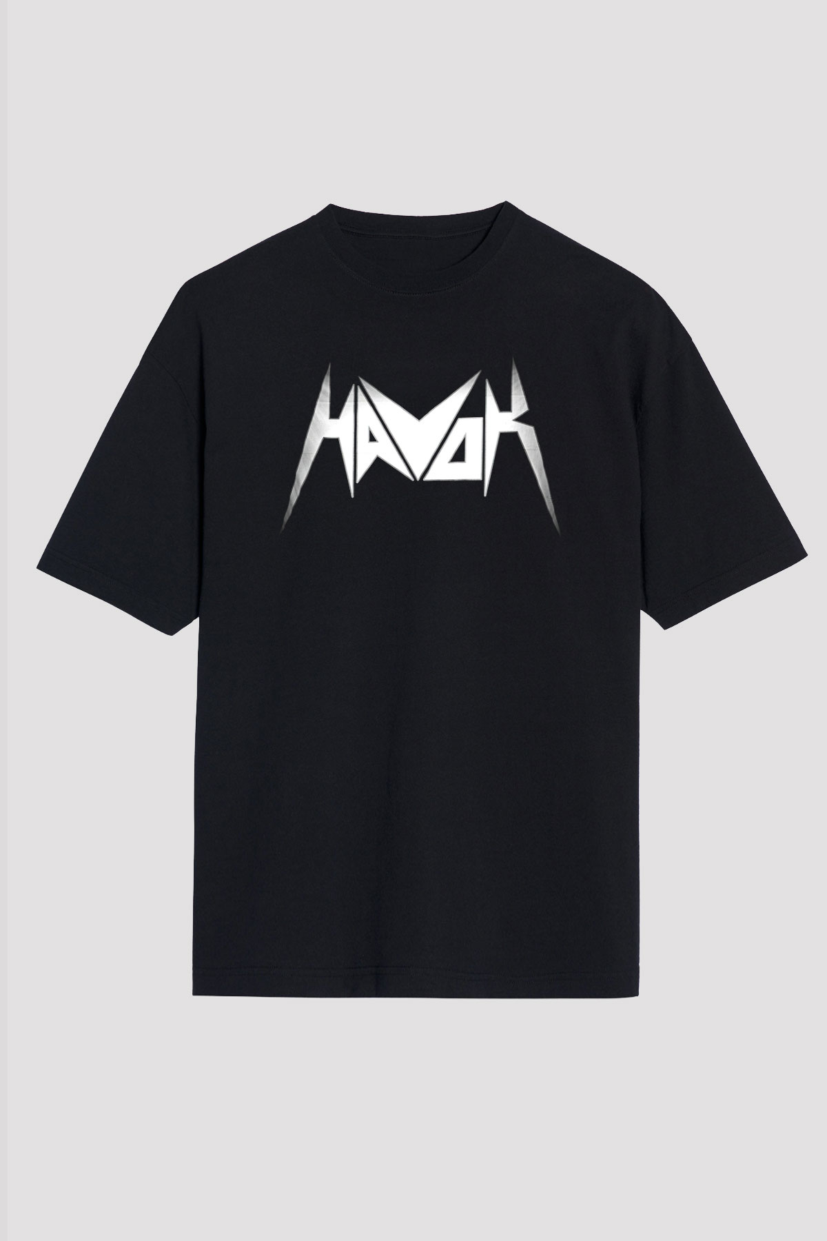 Havok Baskılı Unisex Siyah Oversize Tişört - Tshirt