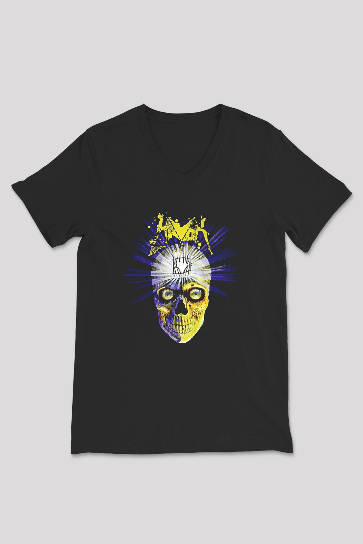 Havok Baskılı Unisex Siyah V Yaka Tişört - Tshirt