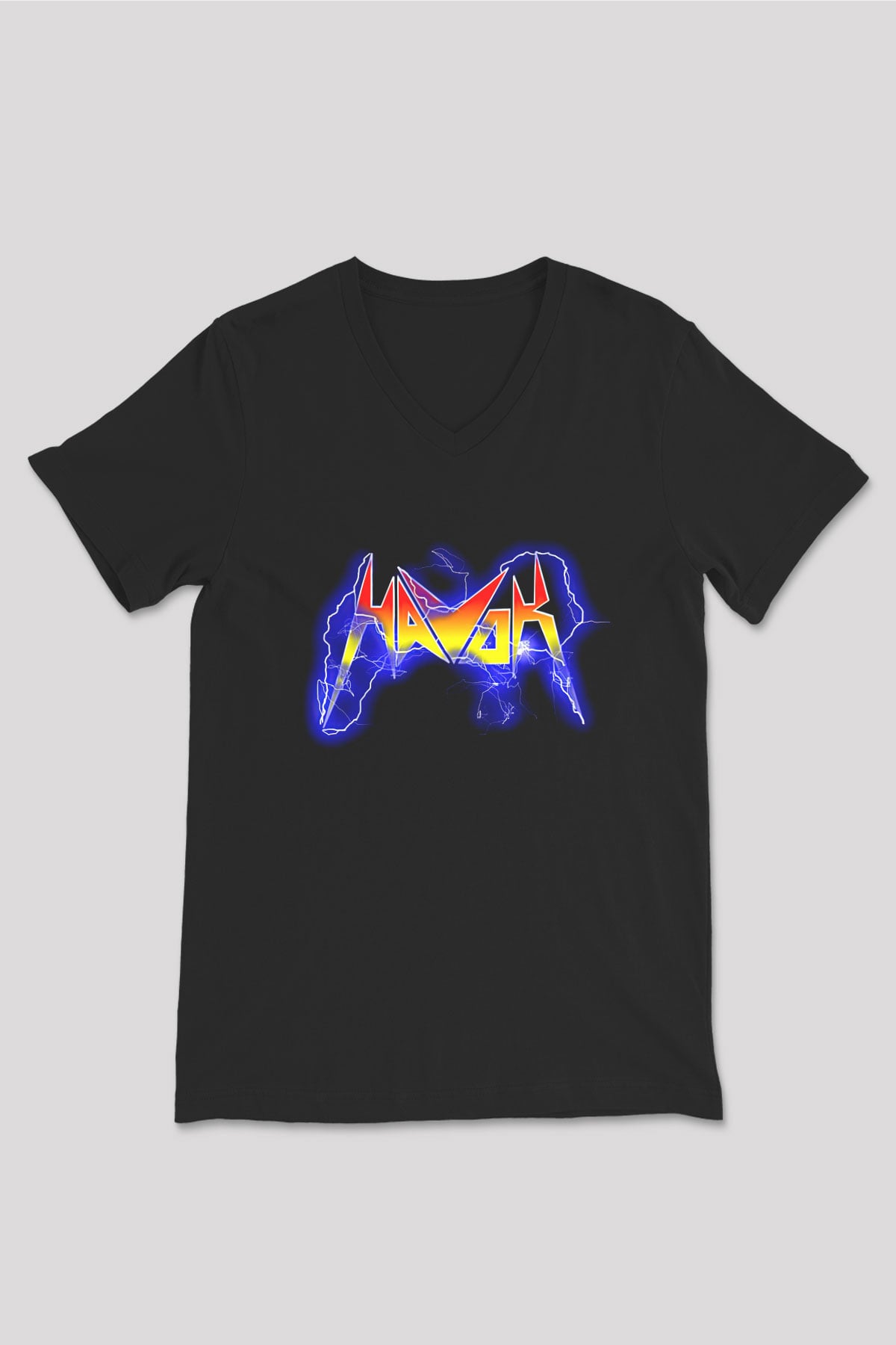 Havok Baskılı Unisex Siyah V Yaka Tişört - Tshirt
