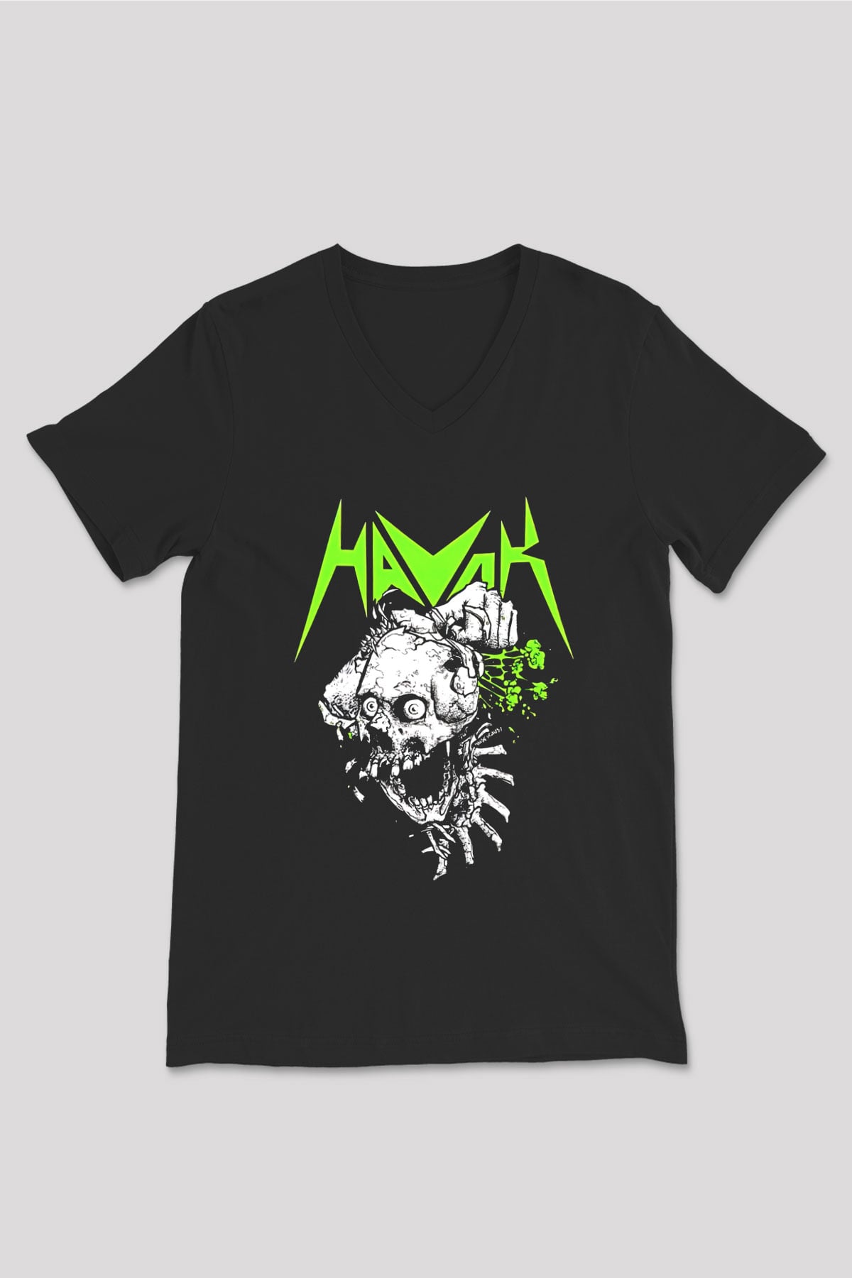 Havok Baskılı Unisex Siyah V Yaka Tişört - Tshirt