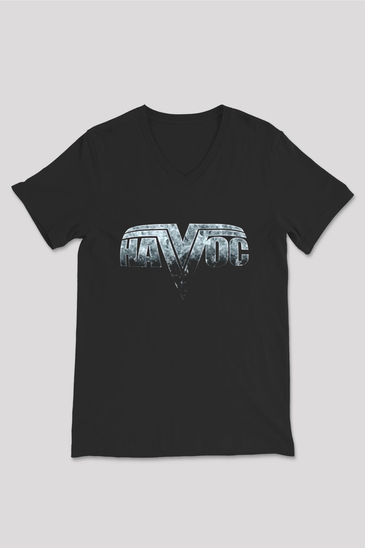 Havok Baskılı Unisex Siyah V Yaka Tişört - Tshirt