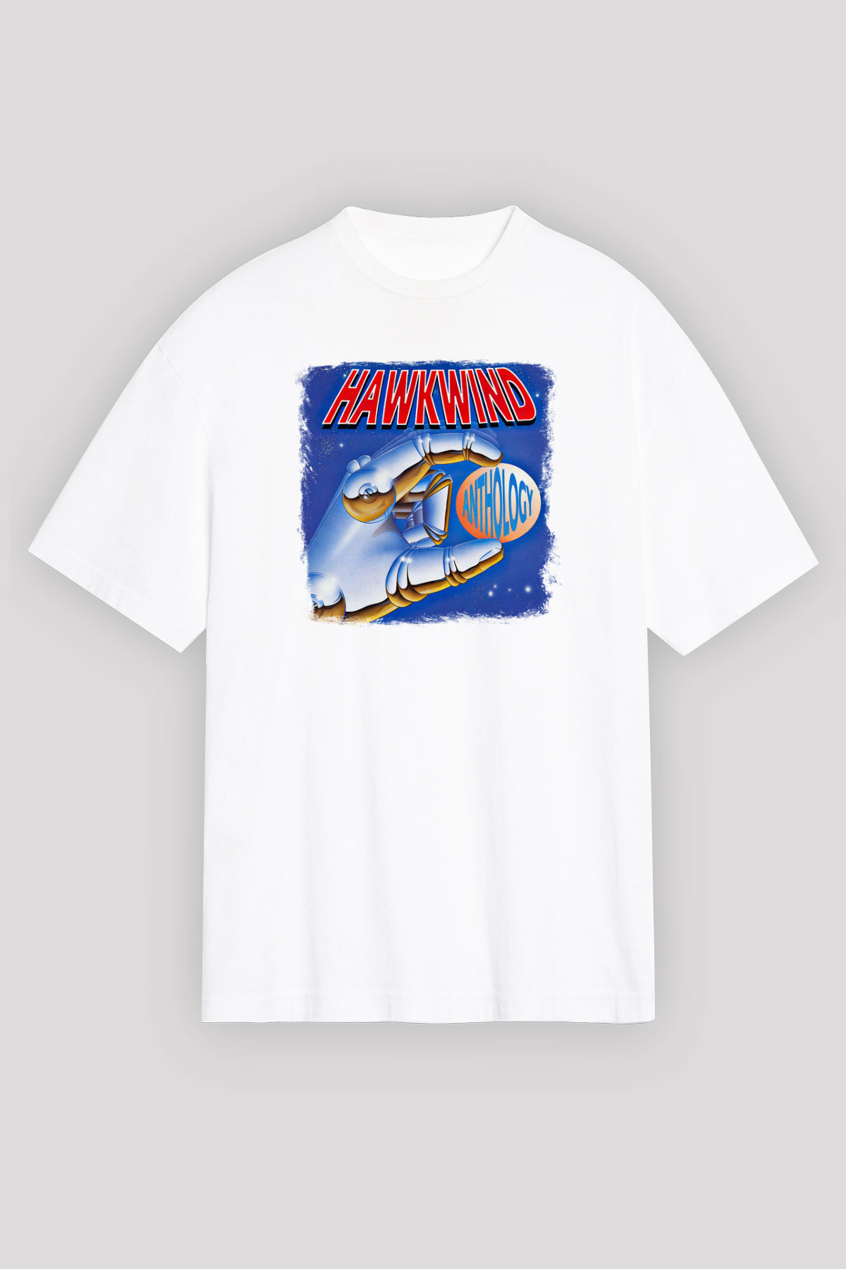 Hawkwind Baskılı Unisex Beyaz Oversize Tişört