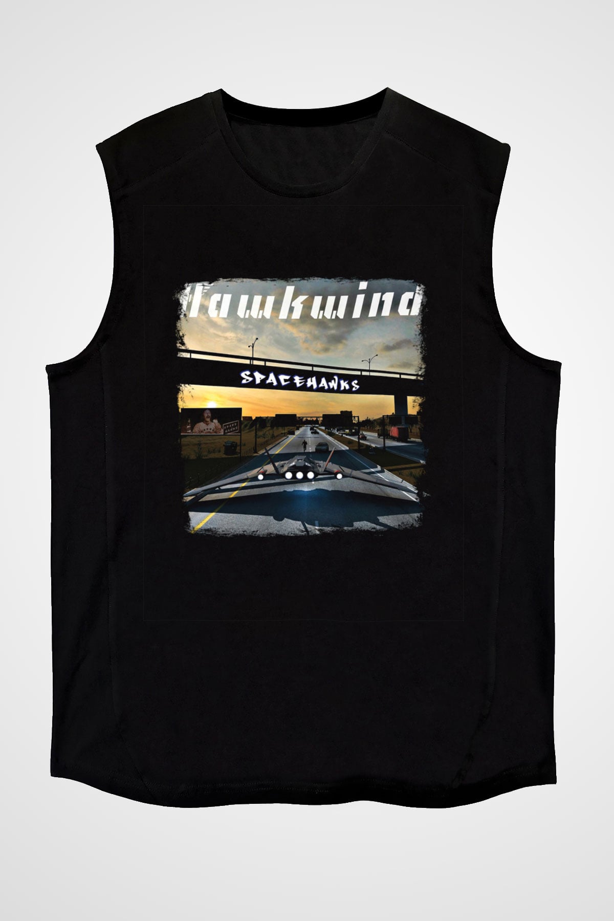 Hawkwind Baskılı Unisex Siyah Kolsuz Tişört