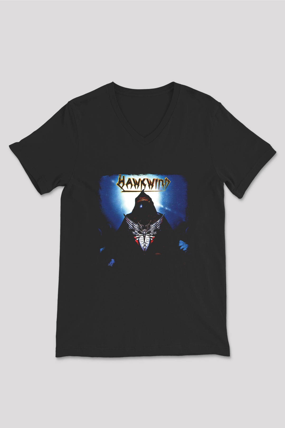 Hawkwind Baskılı Unisex Siyah V Yaka Tişört