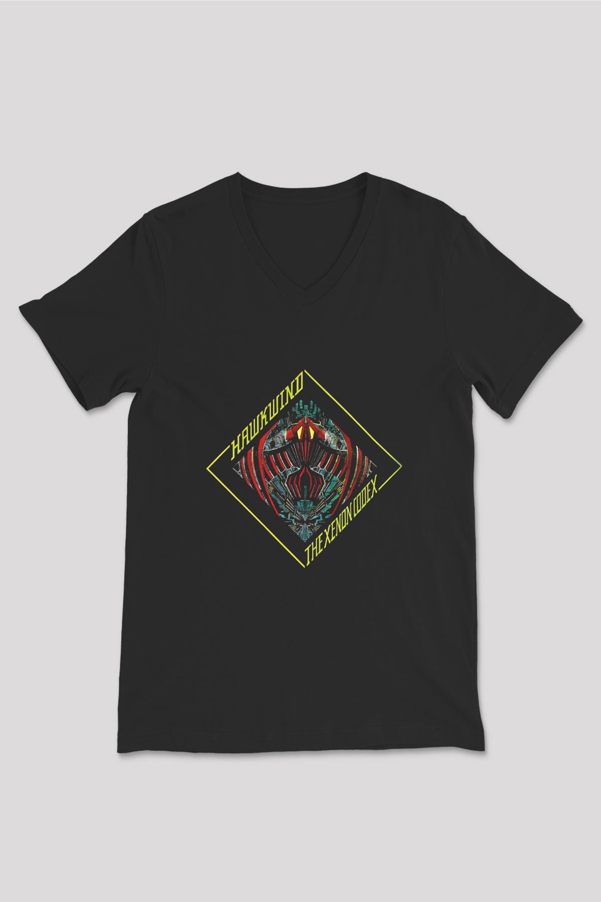 Hawkwind Baskılı Unisex Siyah V Yaka Tişört