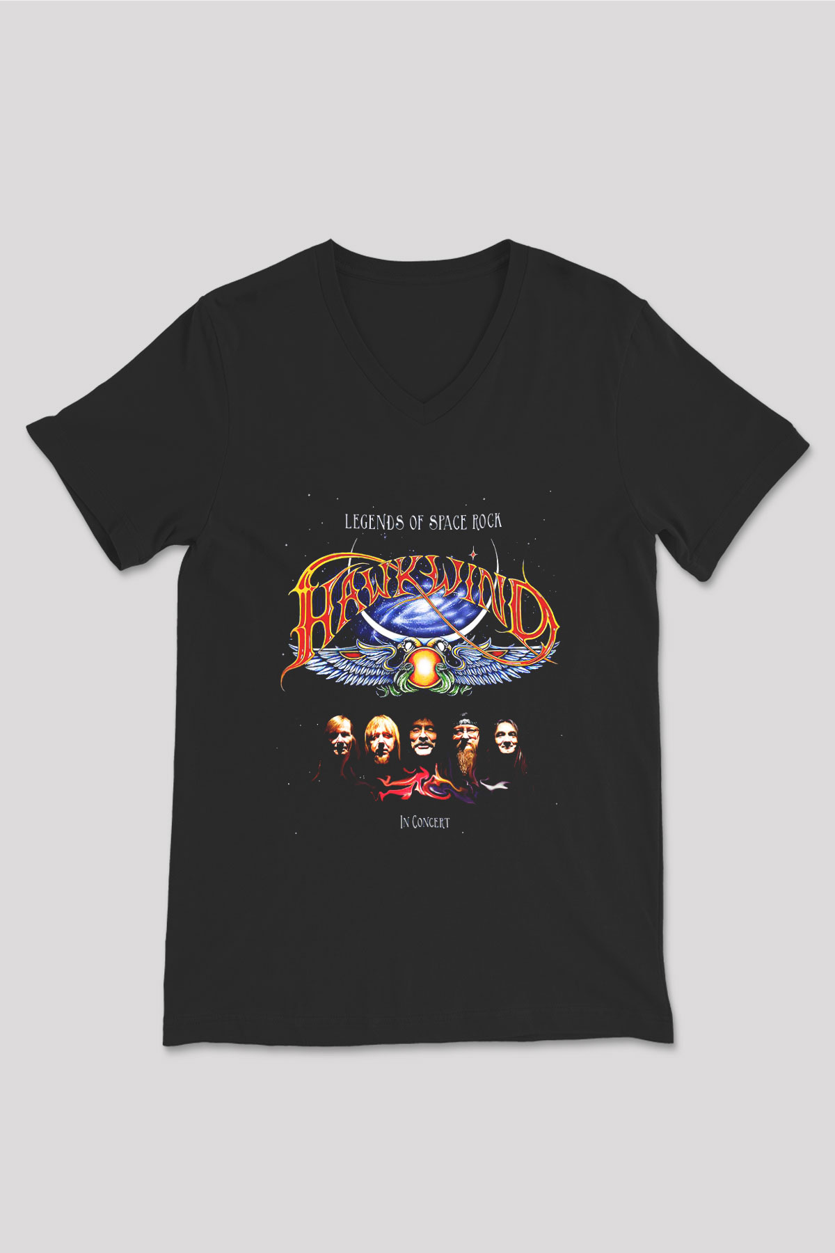 Hawkwind Siyah Unisex V Yaka Tişört T-Shirt