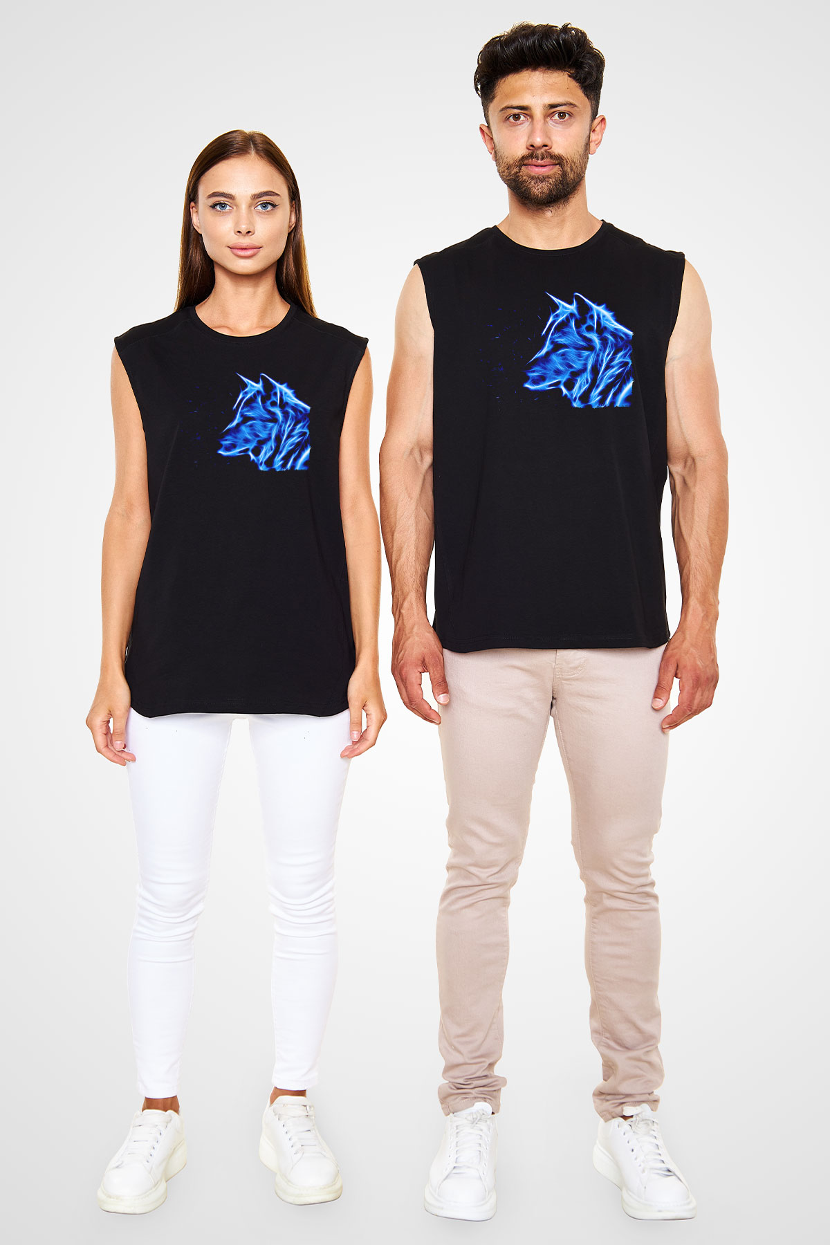 Hayalet Kurt Baskılı Unisex Siyah  Kolsuz Tişört