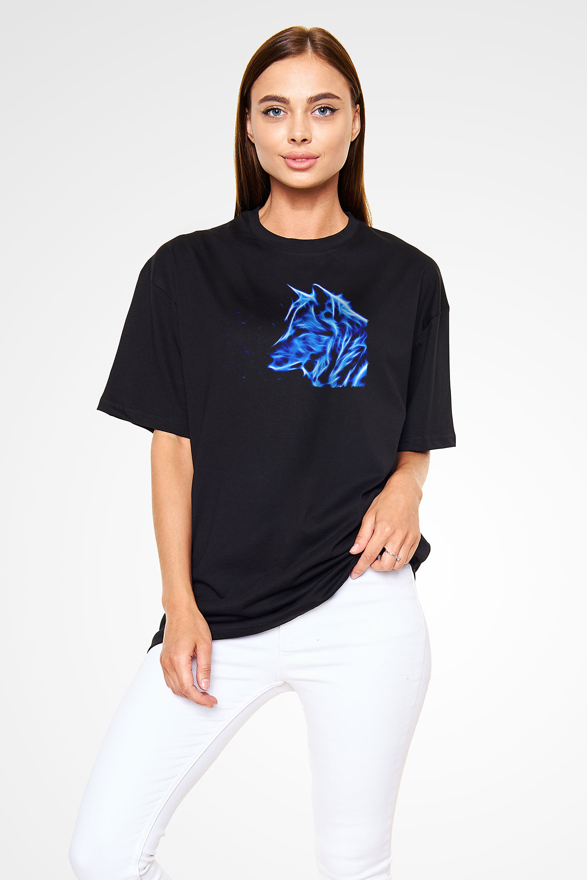 Hayalet Kurt Baskılı Unisex Siyah Tİşört