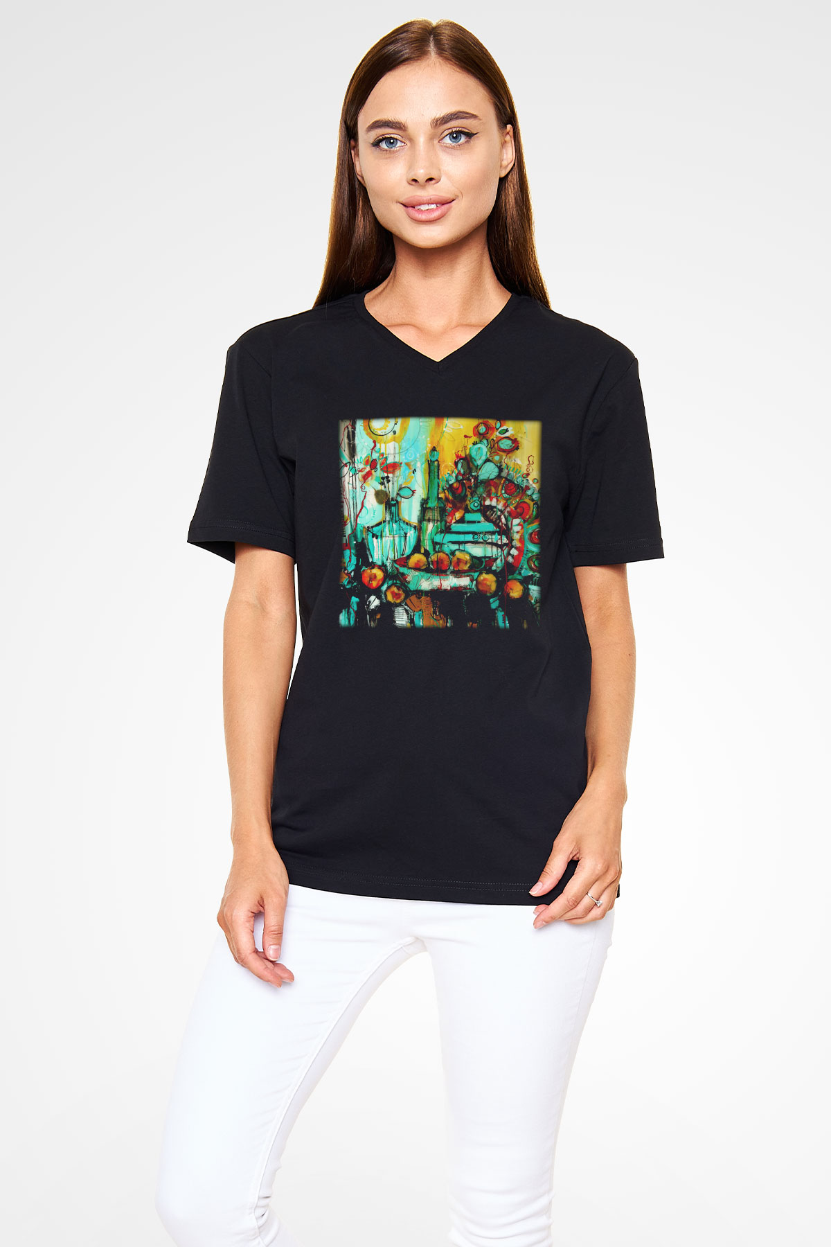 Hayat Siyah Unisex V Yaka Tişört T-Shirt