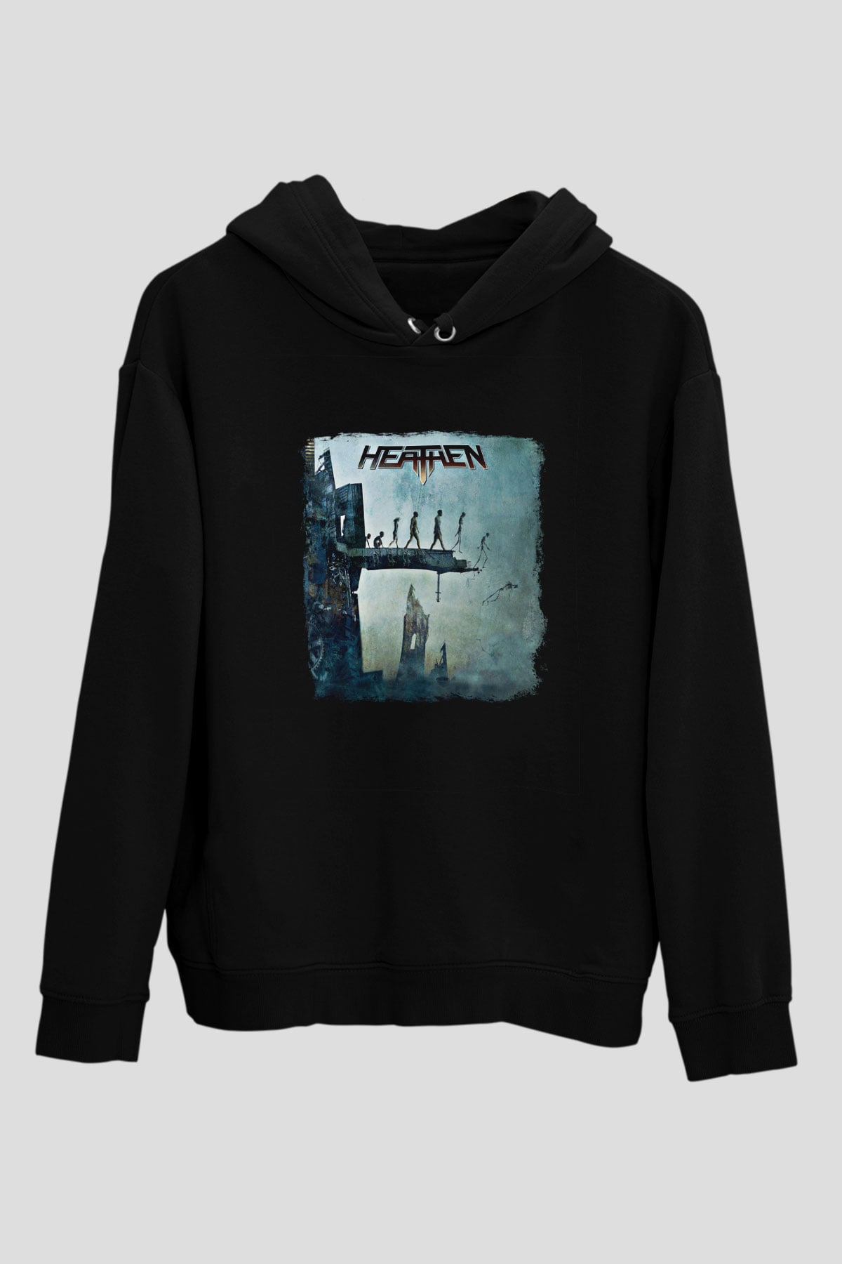 Heathen Baskılı Unisex Siyah Hoodie