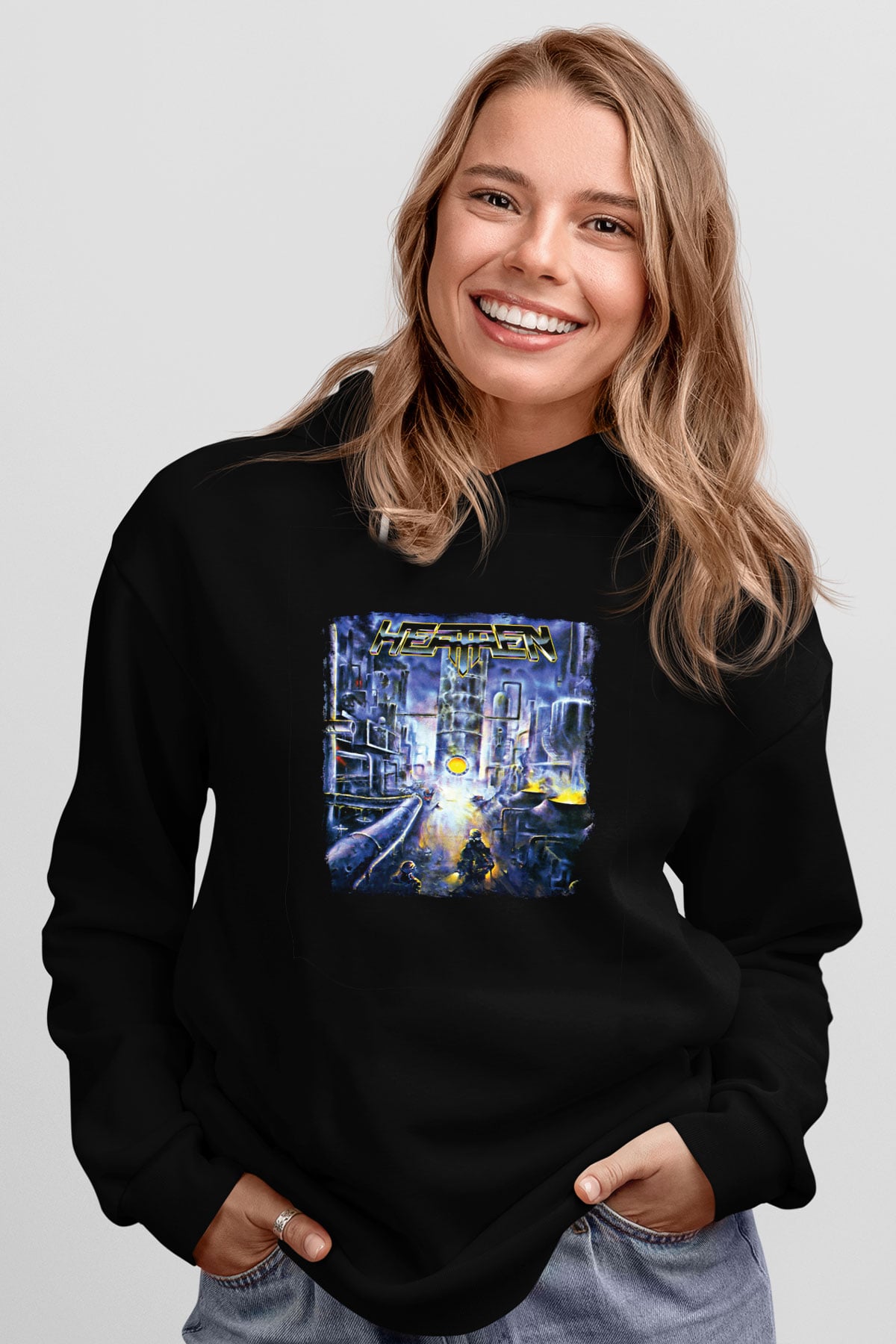 Heathen Baskılı Unisex Siyah Hoodie