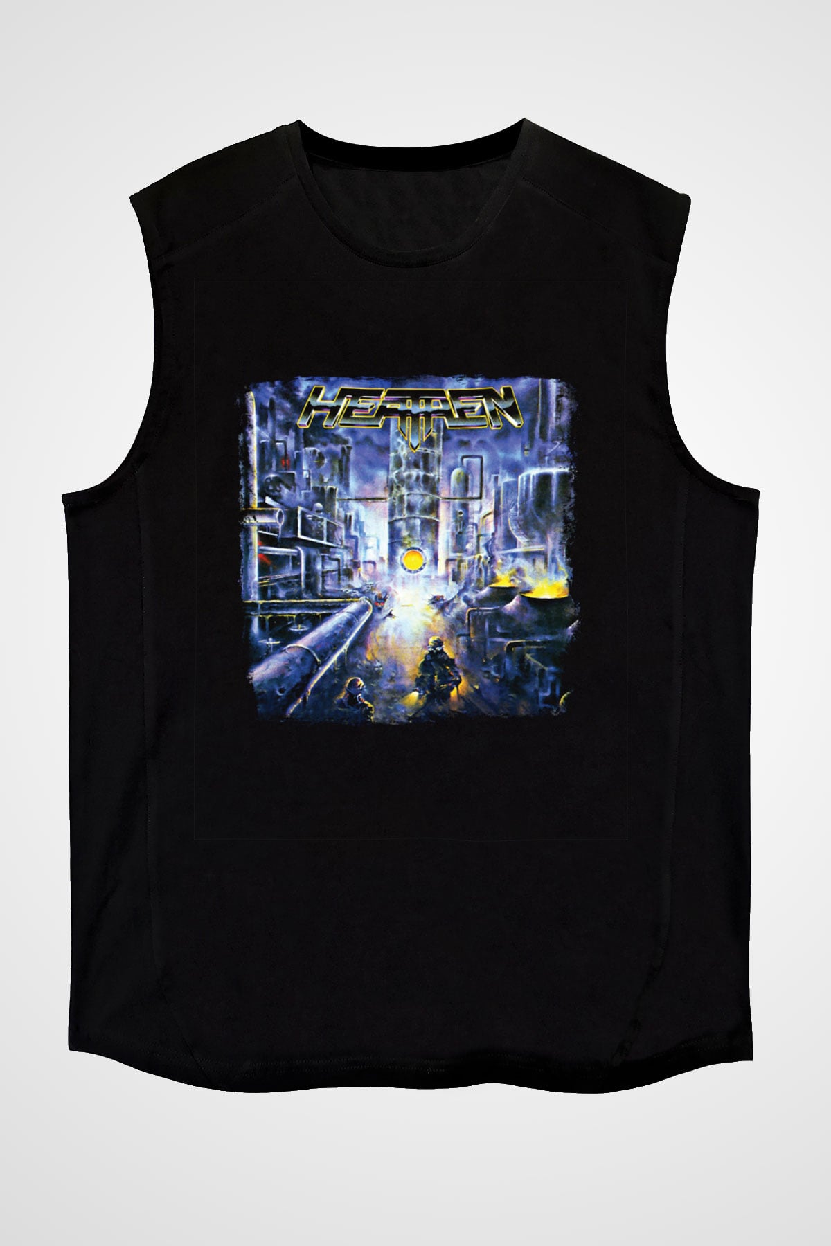 Heathen Baskılı Unisex Siyah Kolsuz Tişört