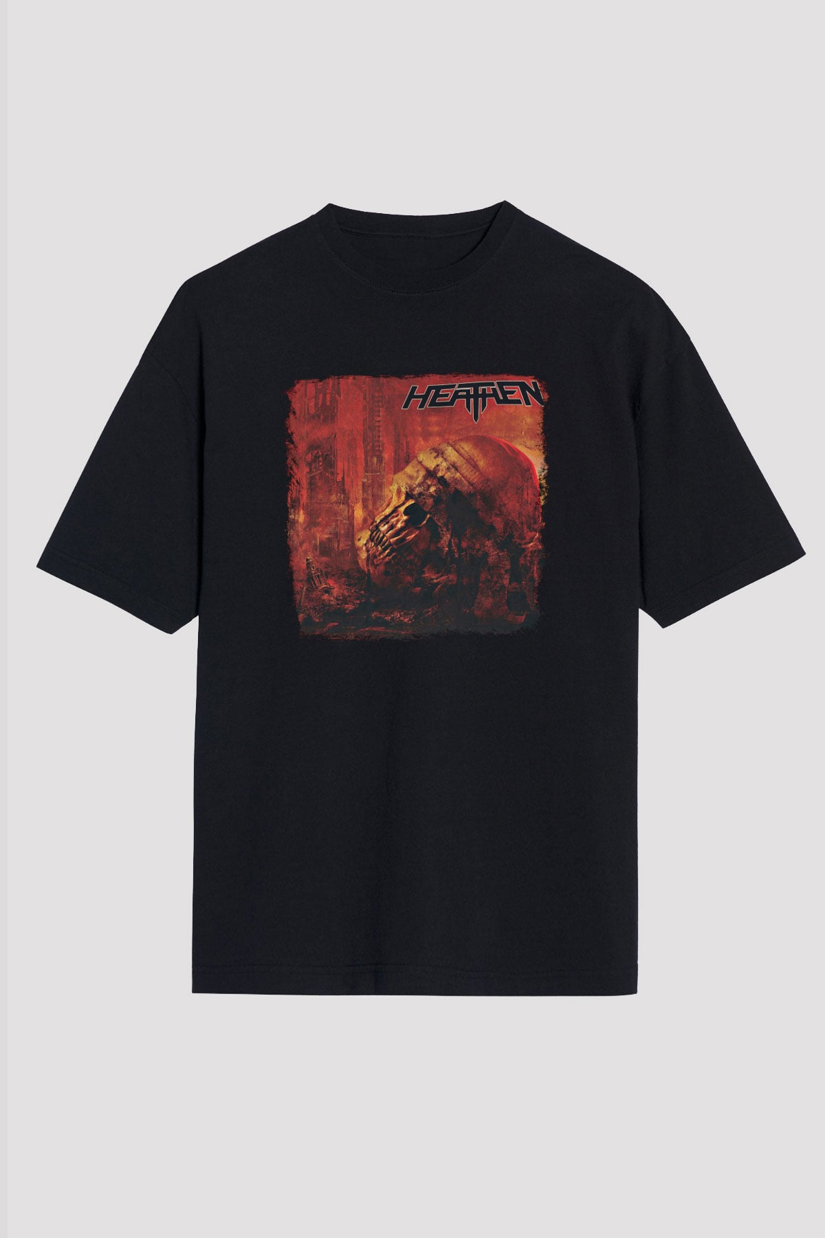 Heathen Baskılı Unisex Siyah Oversize Tişört