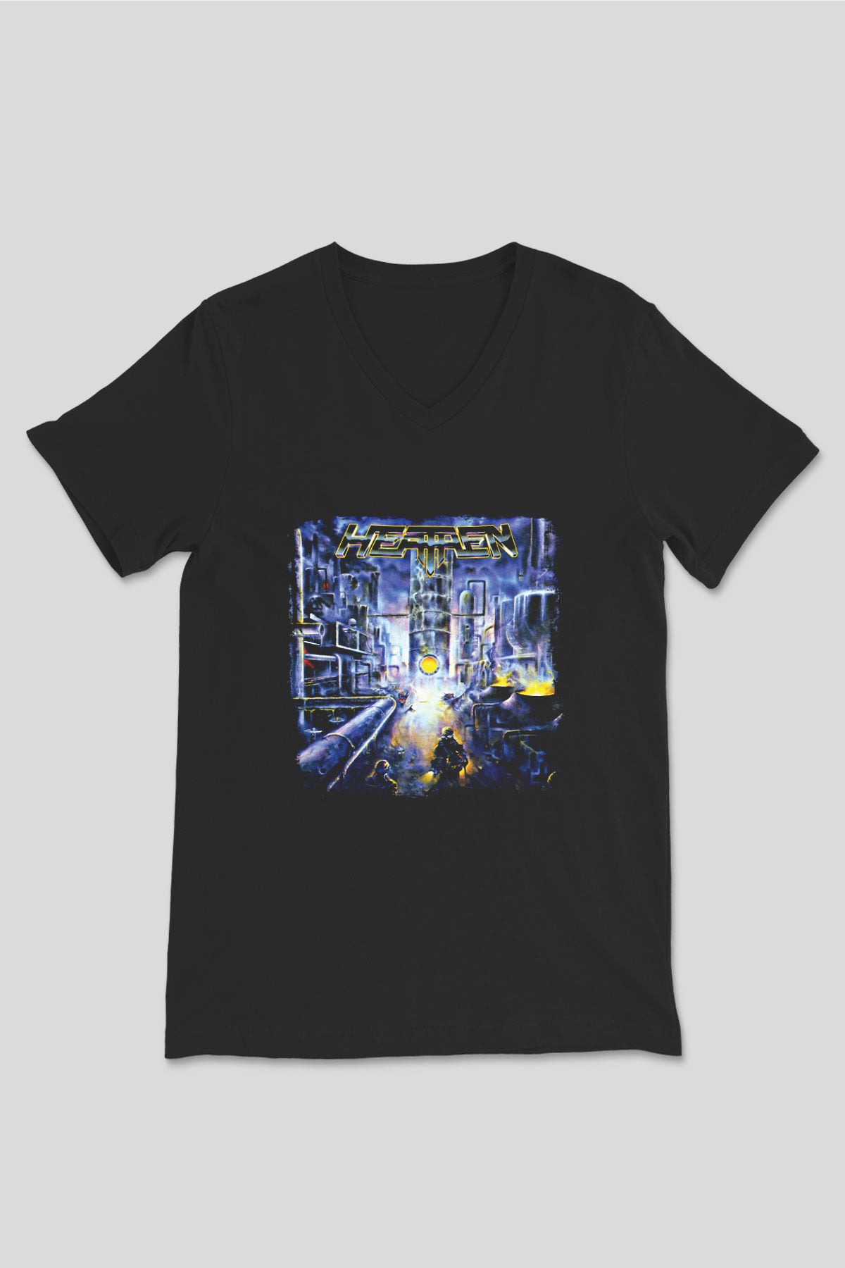 Heathen Baskılı Unisex Siyah V Yaka Tişört