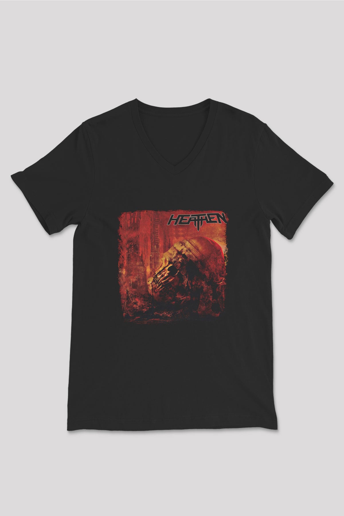 Heathen Baskılı Unisex Siyah V Yaka Tişört