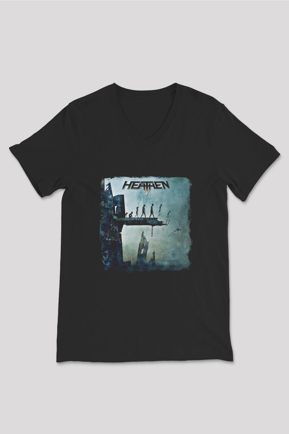 Heathen Baskılı Unisex Siyah V Yaka Tişört