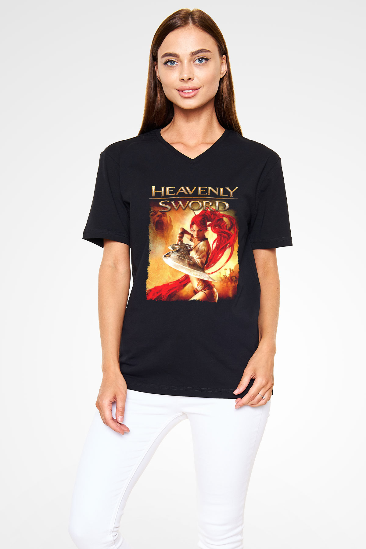 Heavenly Sword Siyah Unisex V Yaka Tişört