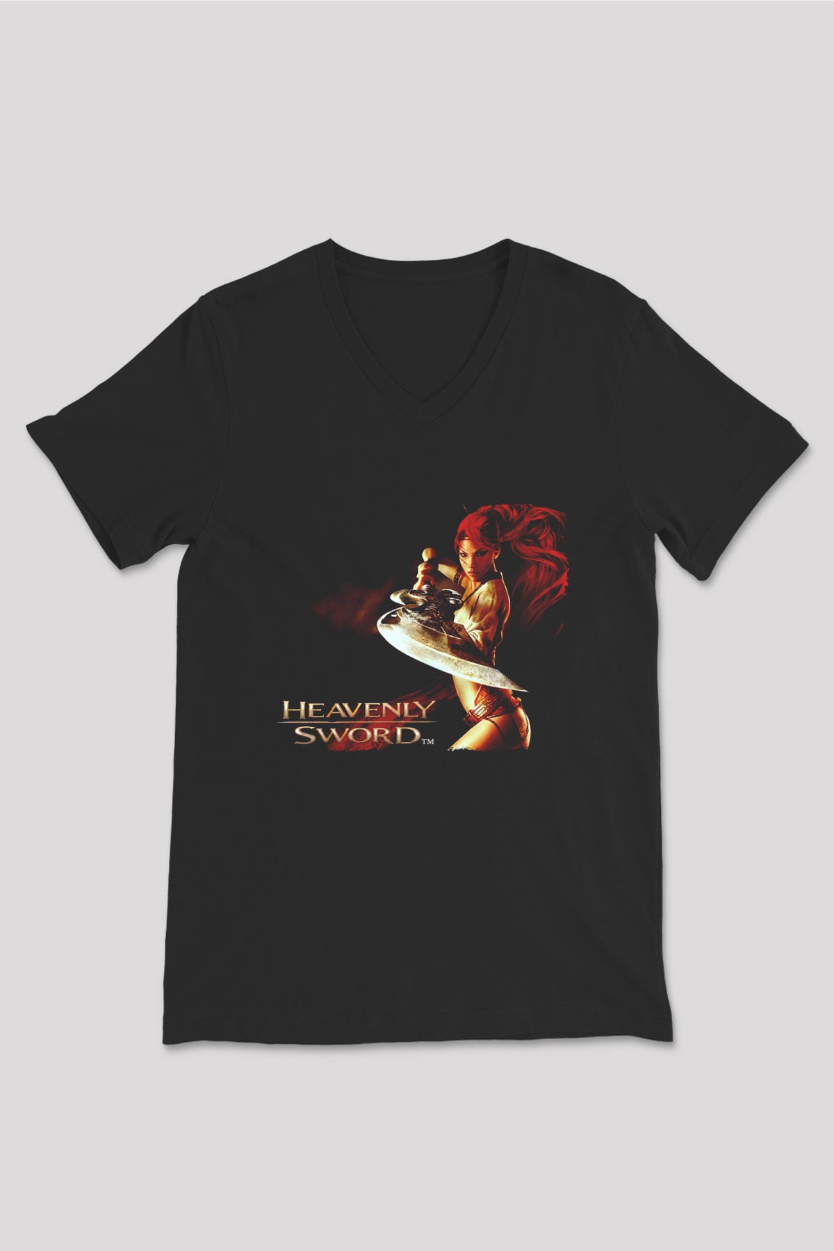 Heavenly Sword Siyah Unisex V Yaka Tişört