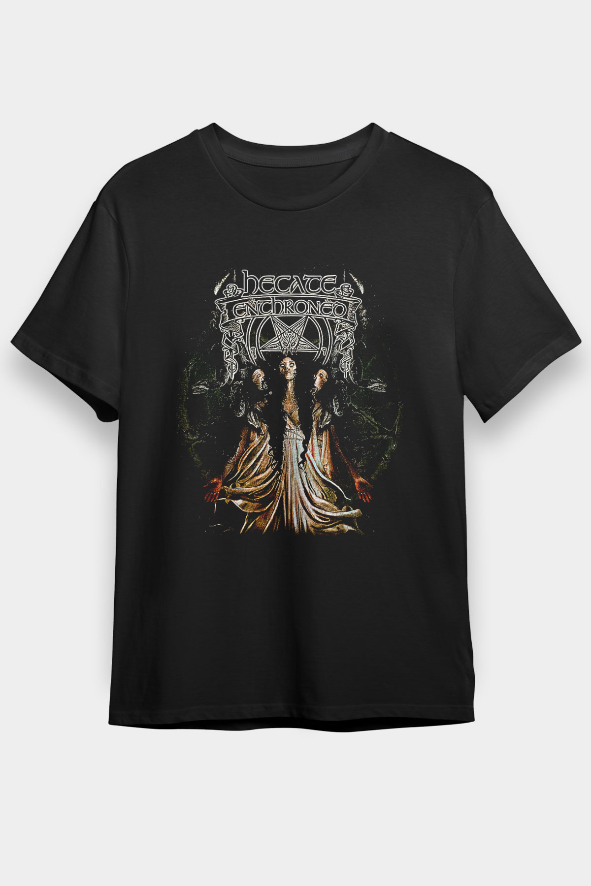 Hecate Enthroned Baskılı Unisex Siyah Tişört - Tshirt