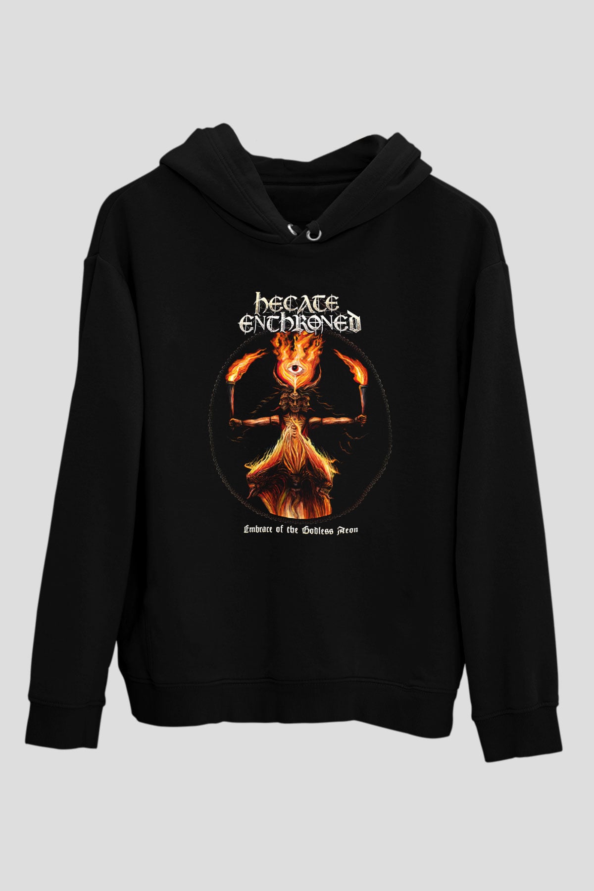 Hecate Enthroned Baskılı Unisex Siyah Kapüşonlu Sweatshirt