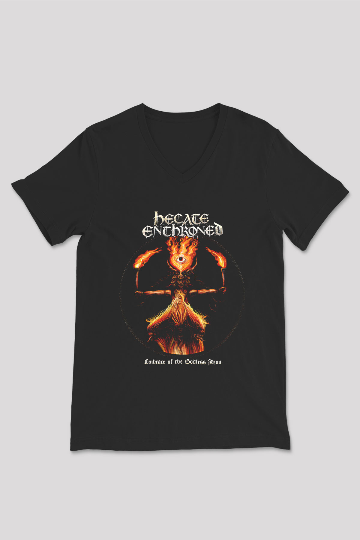 Hecate Enthroned Baskılı Unisex Siyah V Yaka Tişört - Tshirt