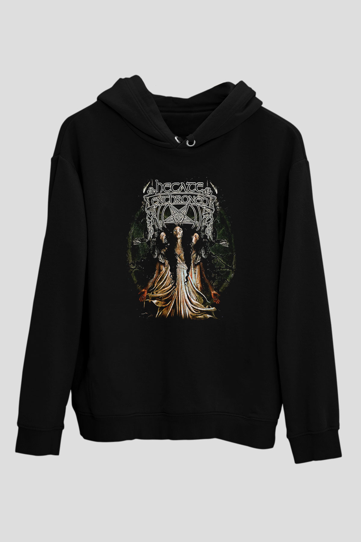 Hecate Enthroned Baskılı Unisex Siyah Kapüşonlu Sweatshirt