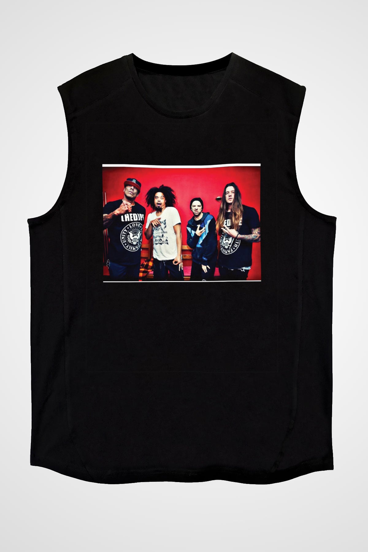 Hed PE Baskılı Unisex Siyah Kolsuz Tişört