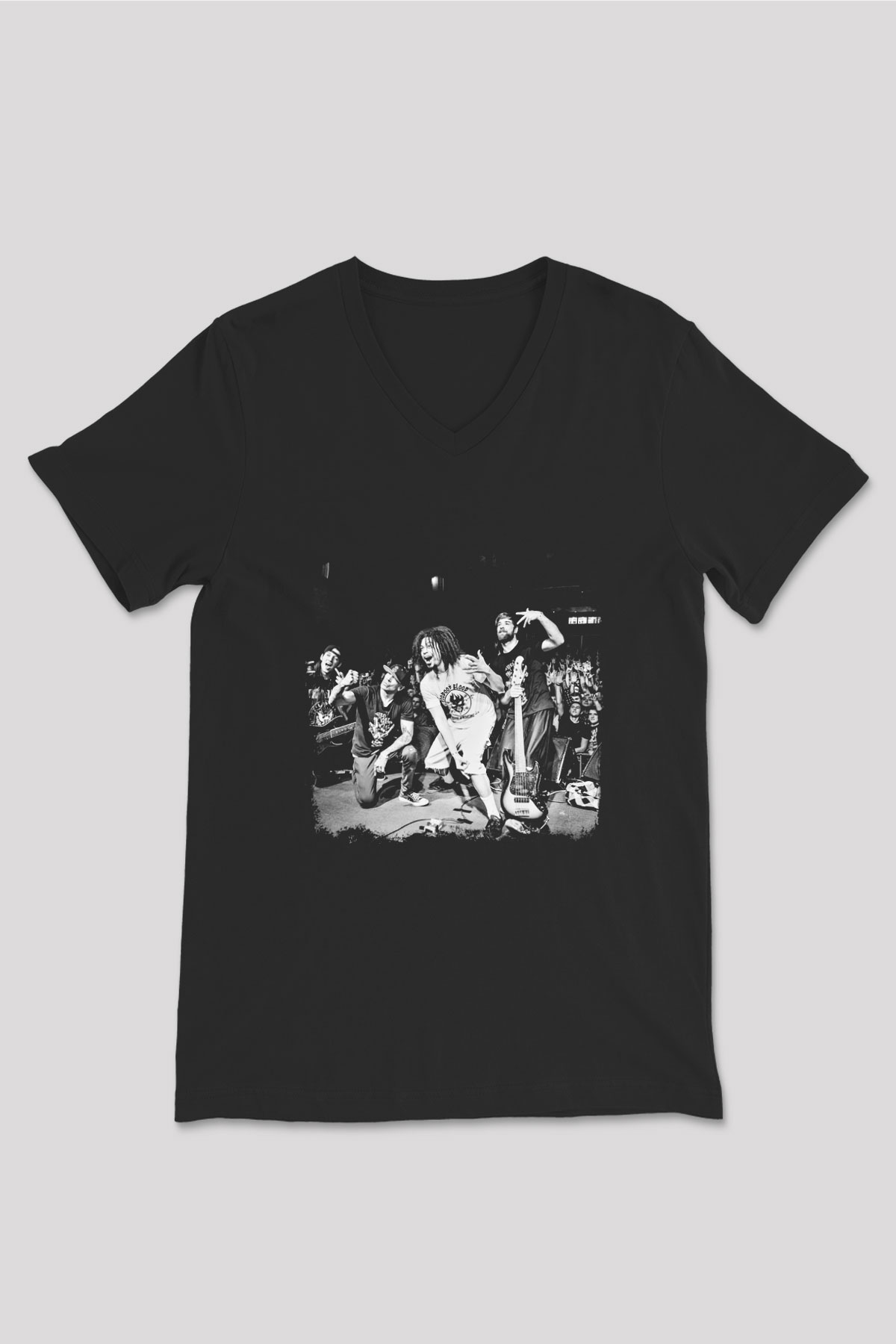 Hed PE Baskılı Unisex Siyah V Yaka Tişört