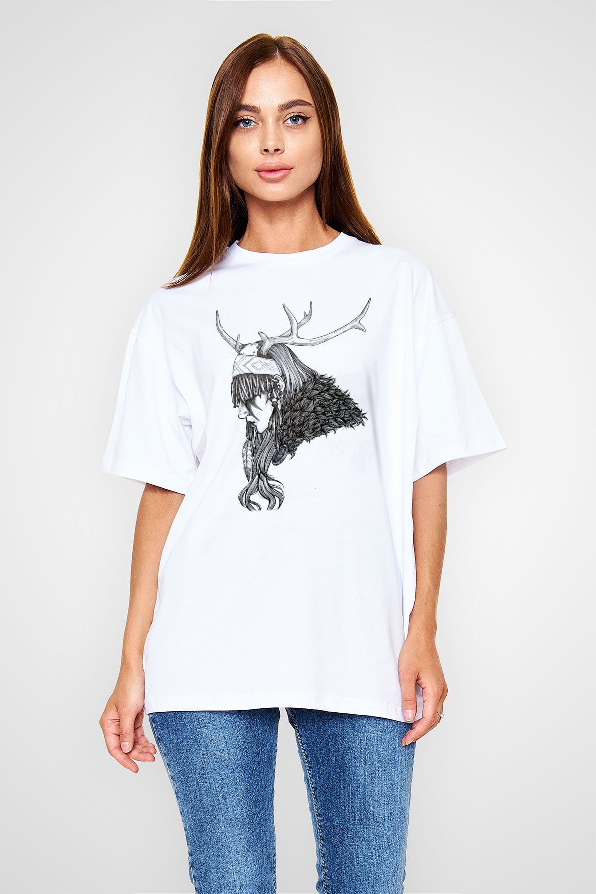 Heilung Baskılı Beyaz Unisex Oversize Tişört - Tshirt