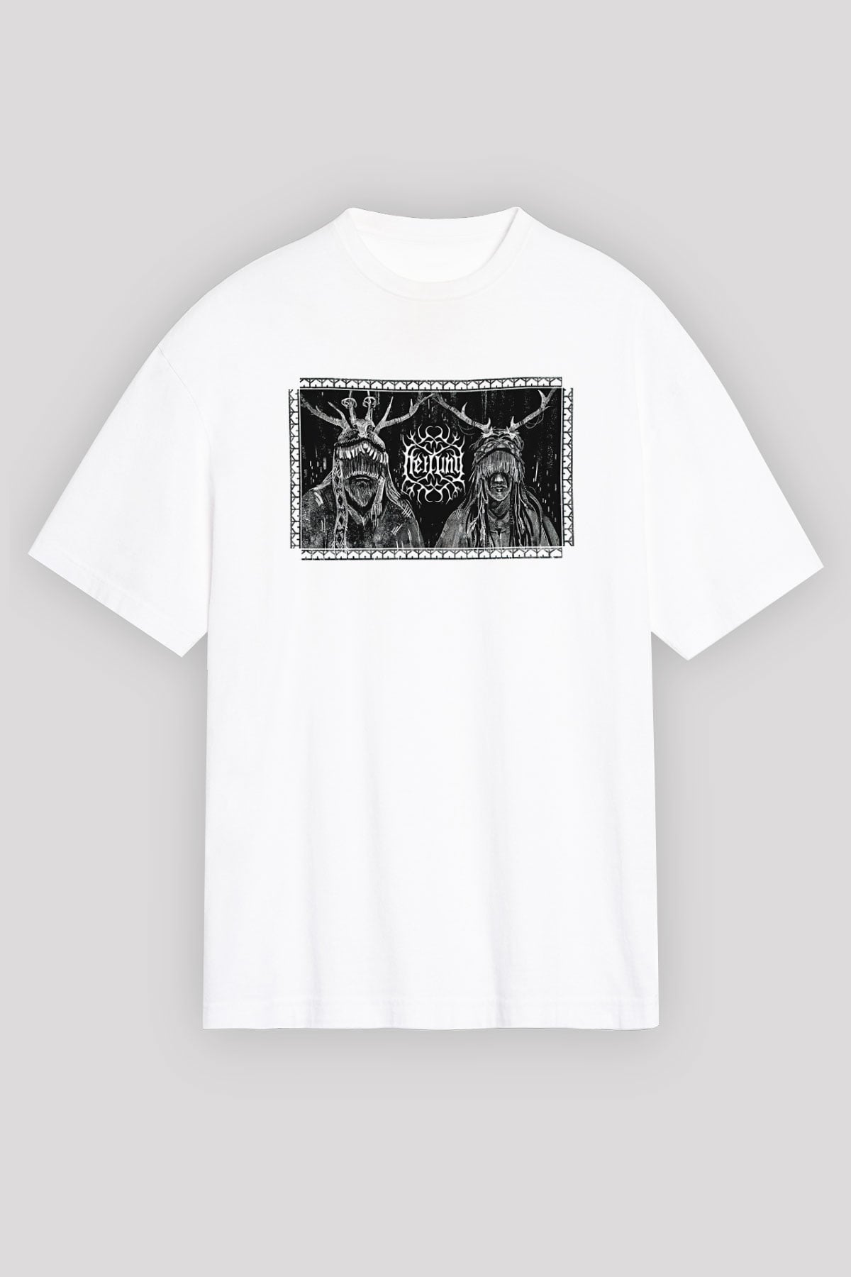 Heilung Baskılı Beyaz Unisex Oversize Tişört - Tshirt