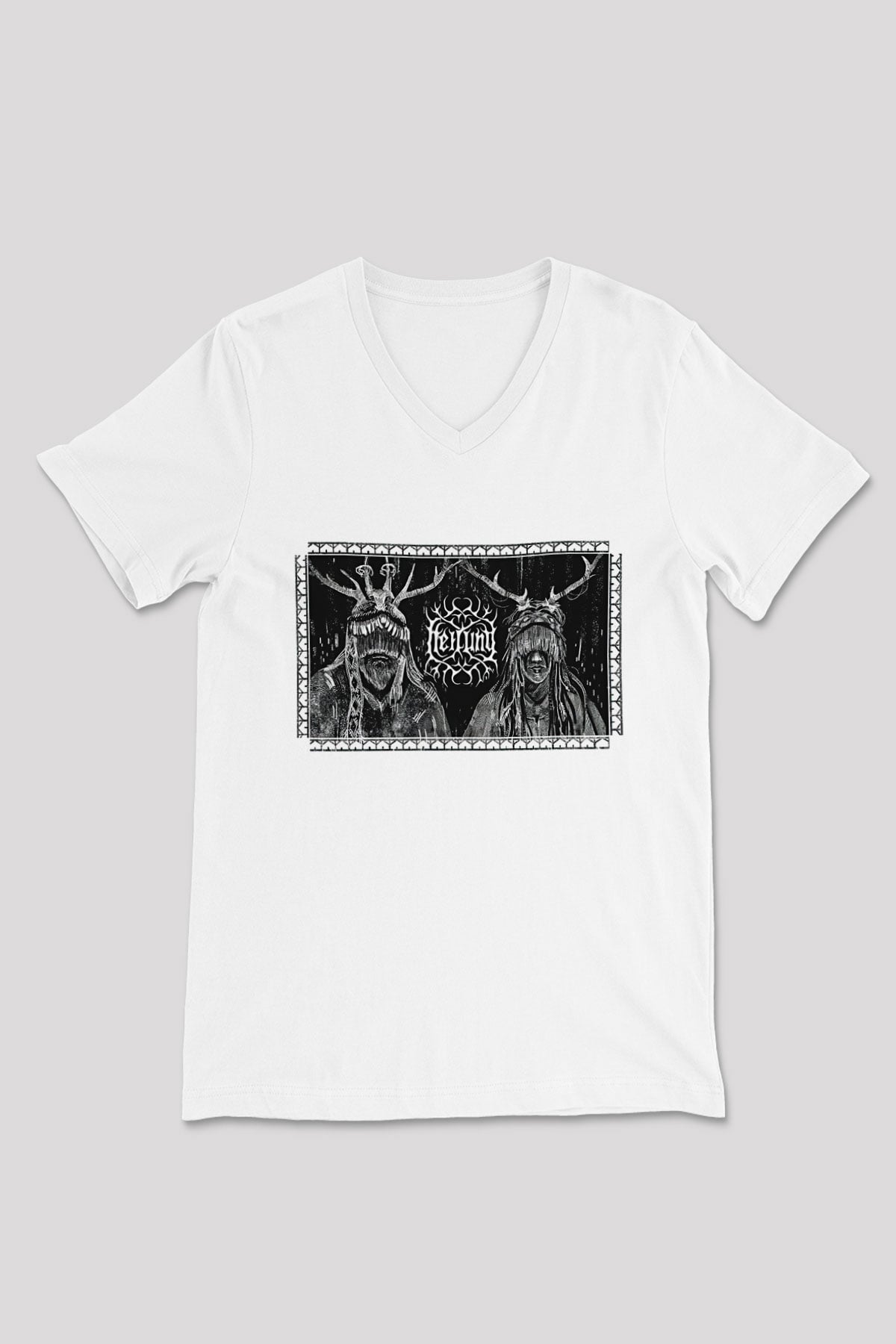 Heilung Baskılı Beyaz Unisex V Yaka Tişört - Tshirt