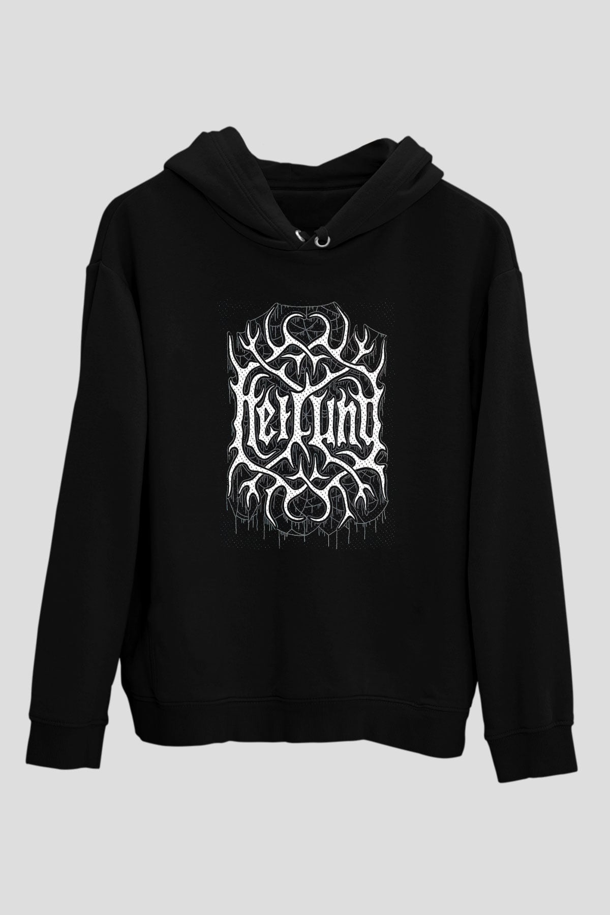 Heilung Baskılı Unisex Siyah Kapüşonlu Sweatshirt