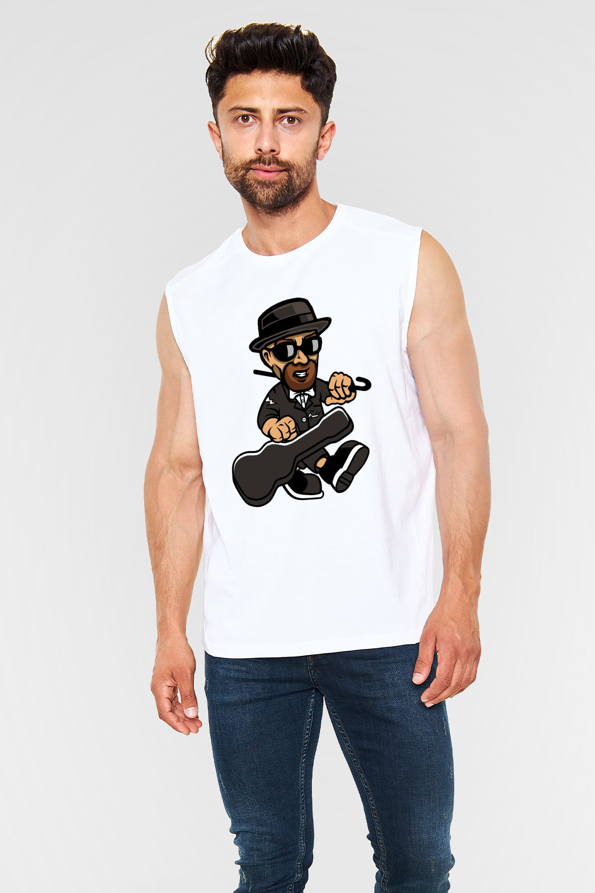 Heisenberg Gentleman Baskılı Unisex Beyaz Kolsuz Tişört