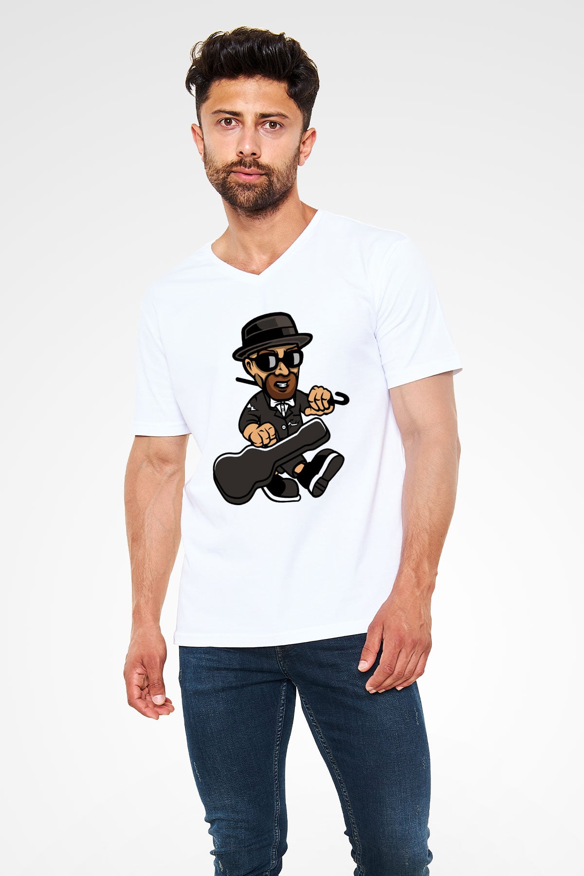 Heisenberg Gentleman Baskılı Unisex Beyaz V Yaka Tişört
