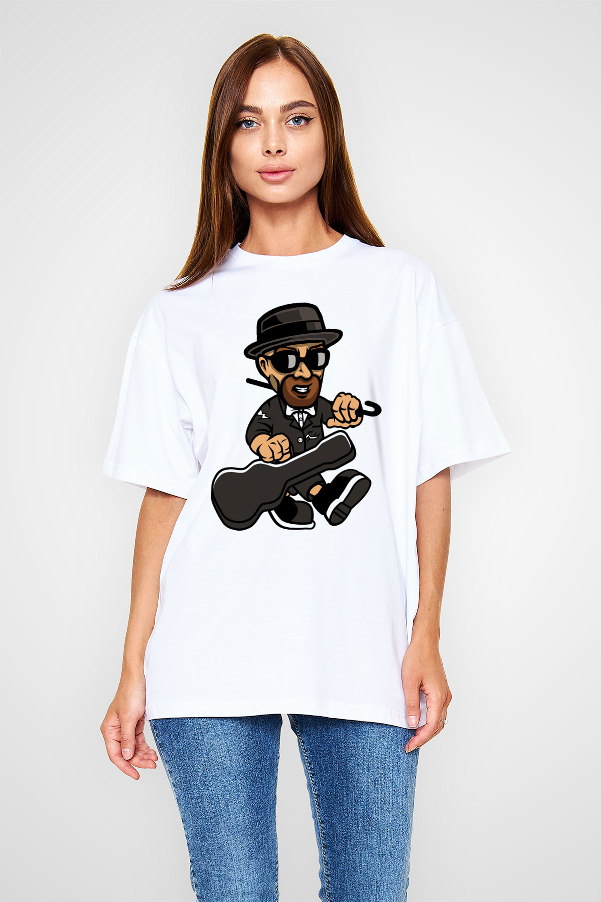 Heisenberg Gentleman Baskılı Unisex Beyaz Oversize Tişört