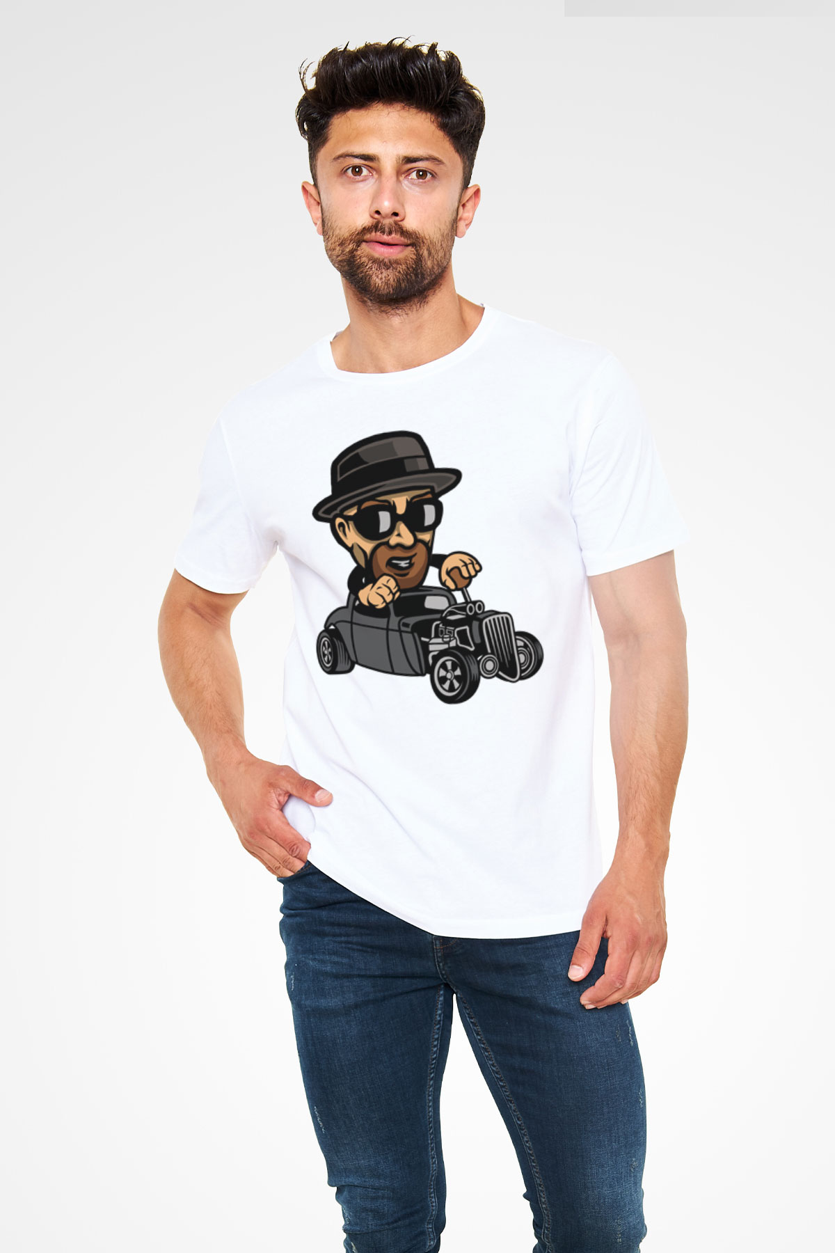 Heisenberg Hotrod Baskılı Unisex Beyaz Tişört