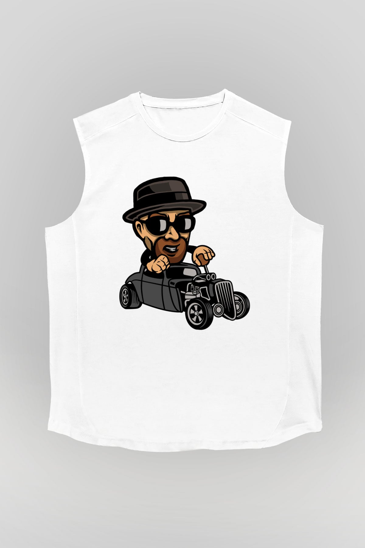 Heisenberg Hotrod Baskılı Unisex Beyaz Kolsuz Tişört