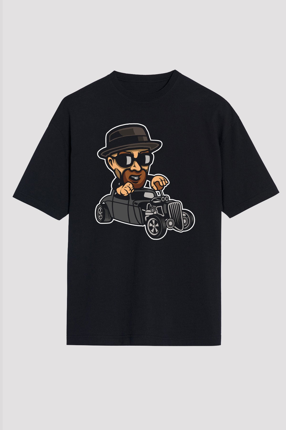 Heisenberg Hotrod Baskılı Unisex Siyah Oversize Tişört