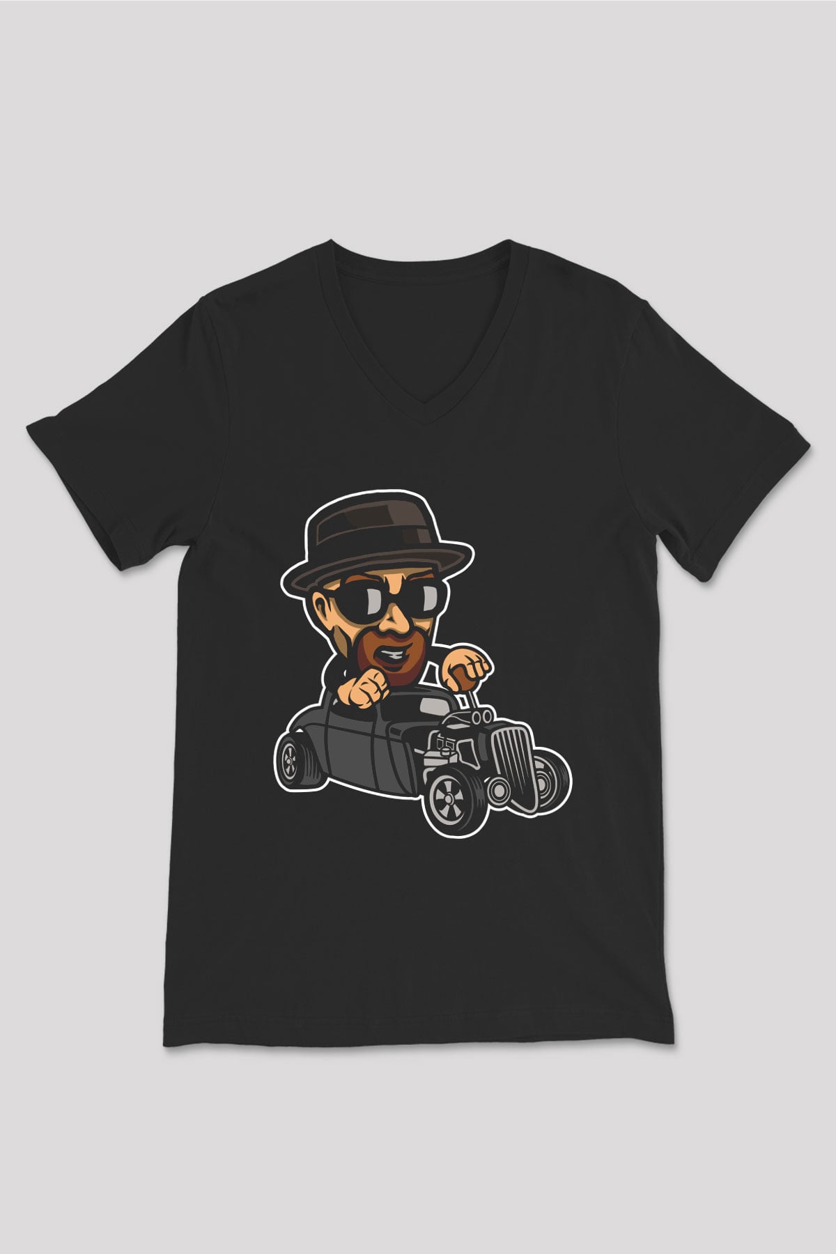 Heisenberg Hotrod Baskılı Unisex Siyah V Yaka Tişört