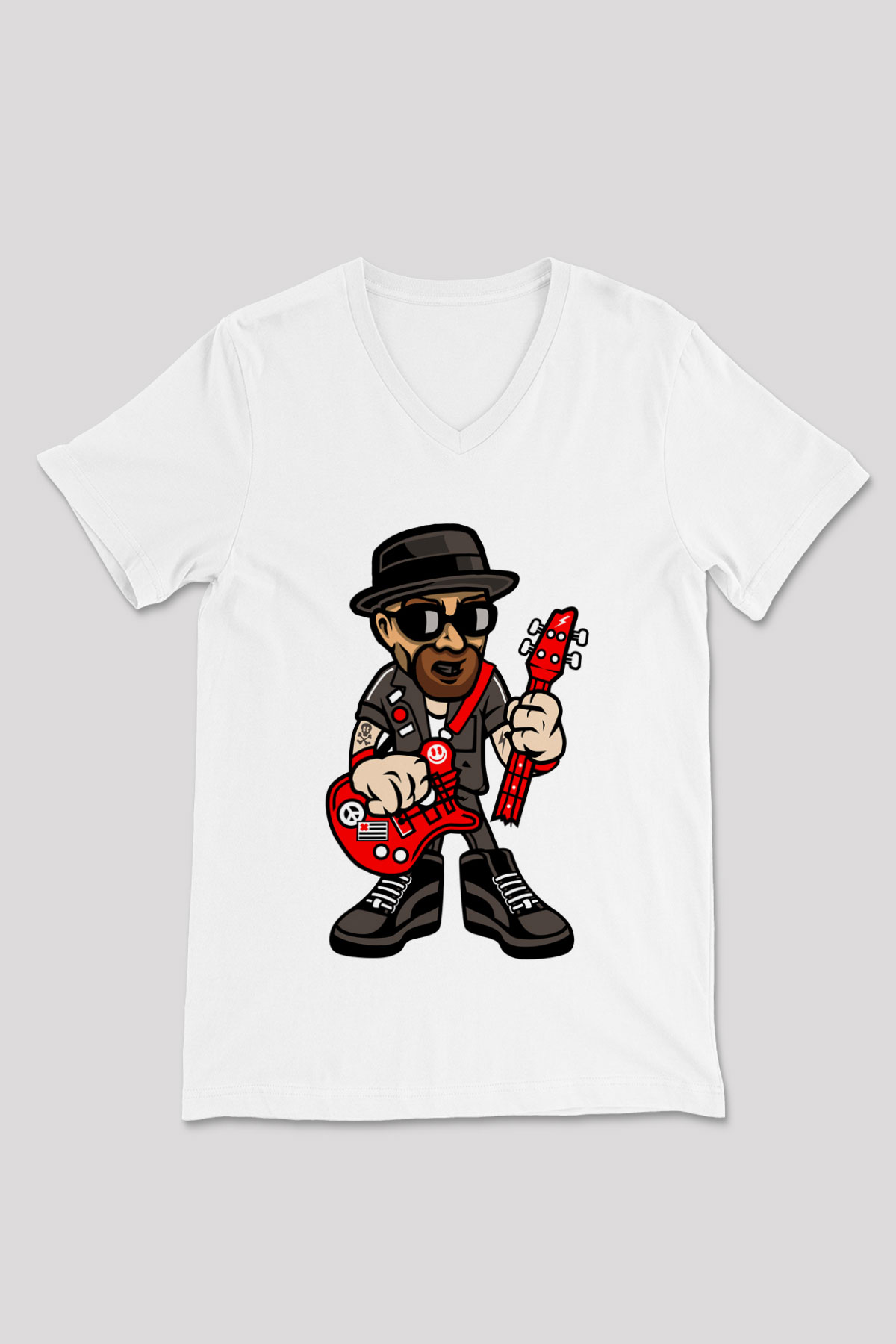 Heisenberg Rockstar Baskılı Unisex Beyaz V Yaka Tişört