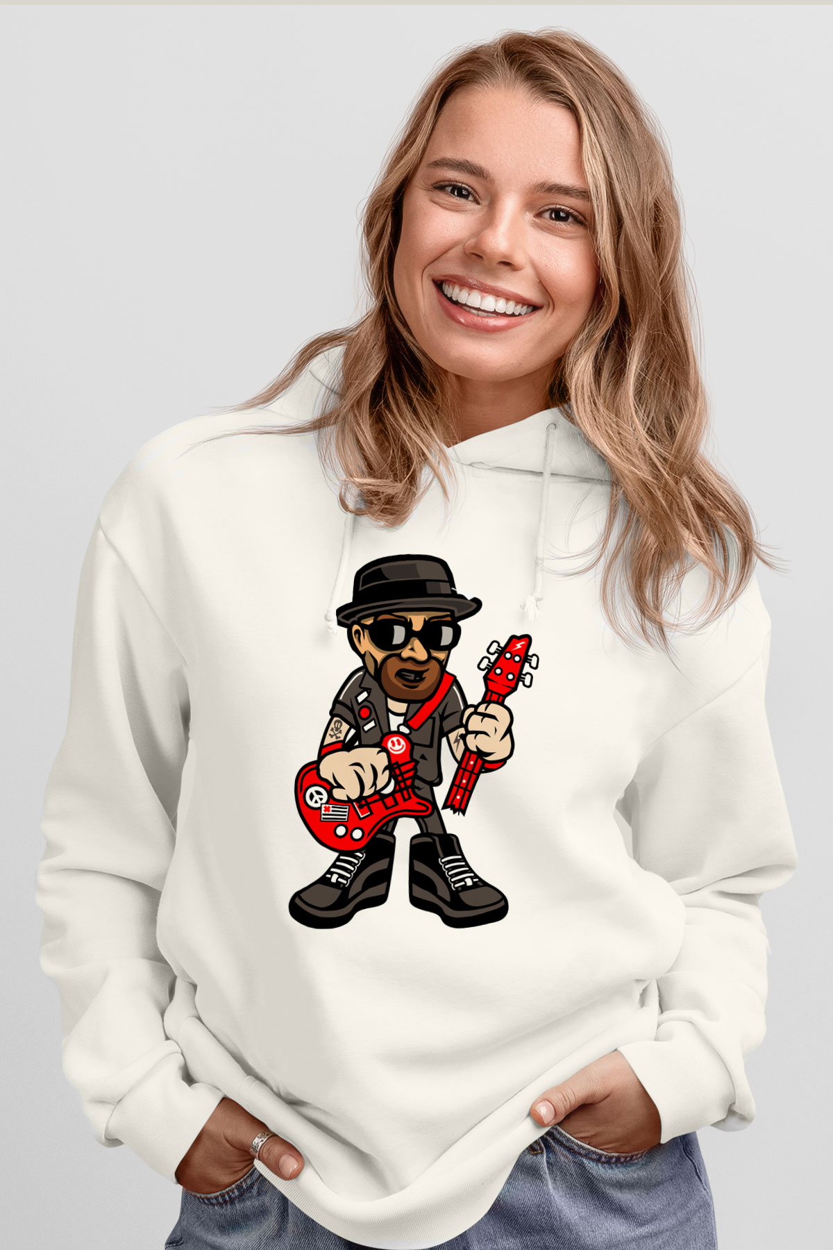 Heisenberg Rockstar Baskılı Unisex Beyaz Hoodie