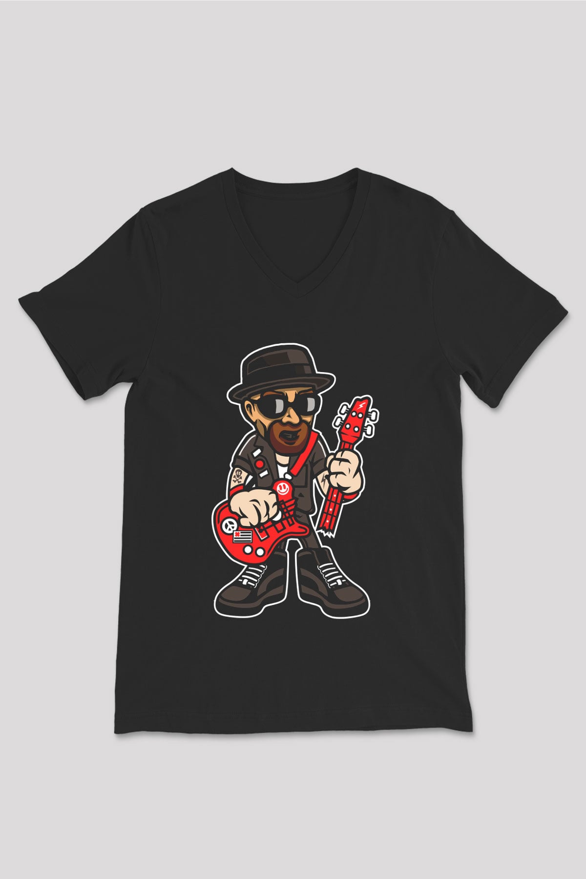 Heisenberg Rockstar Baskılı Unisex Siyah V Yaka Tişört