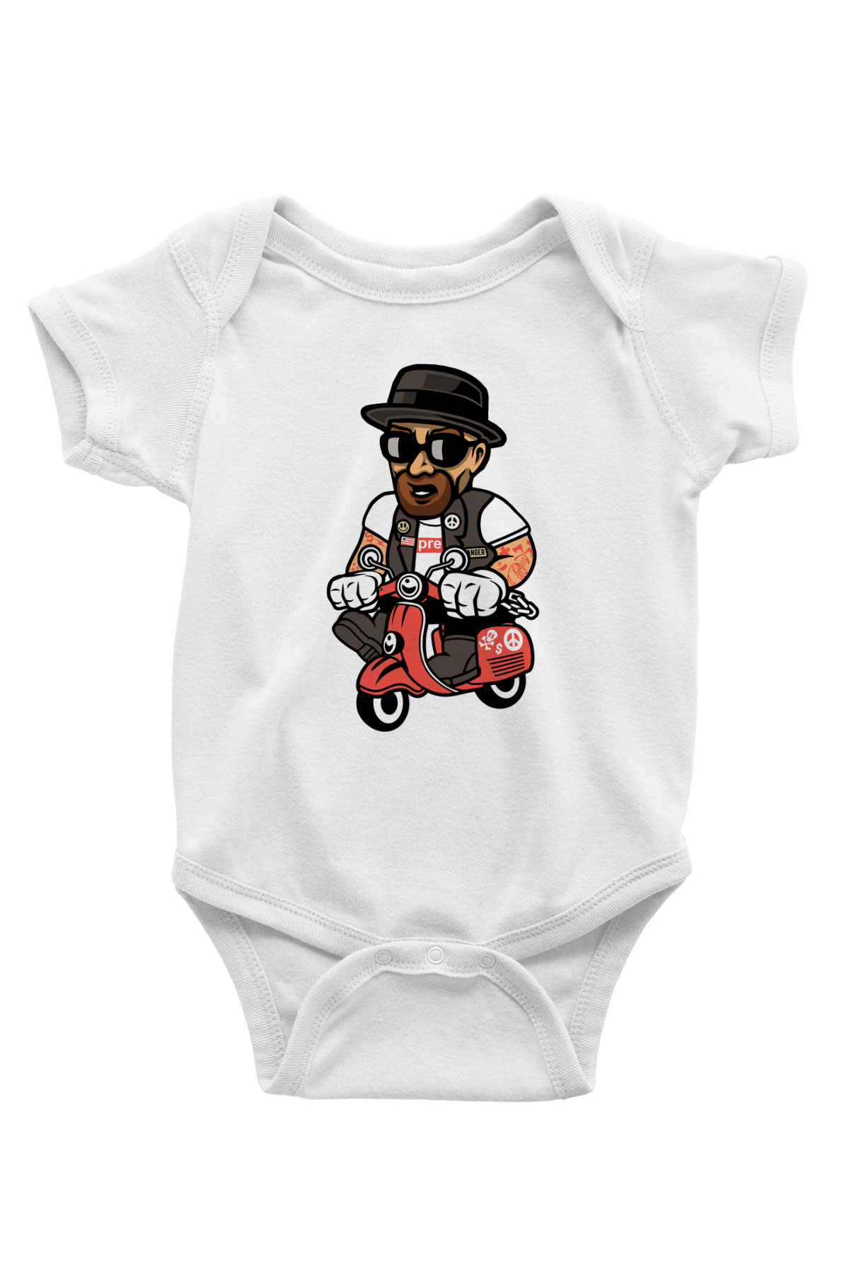 Heisenberg Scooter Baskılı Unisex Beyaz Bebek Body - Zıbın